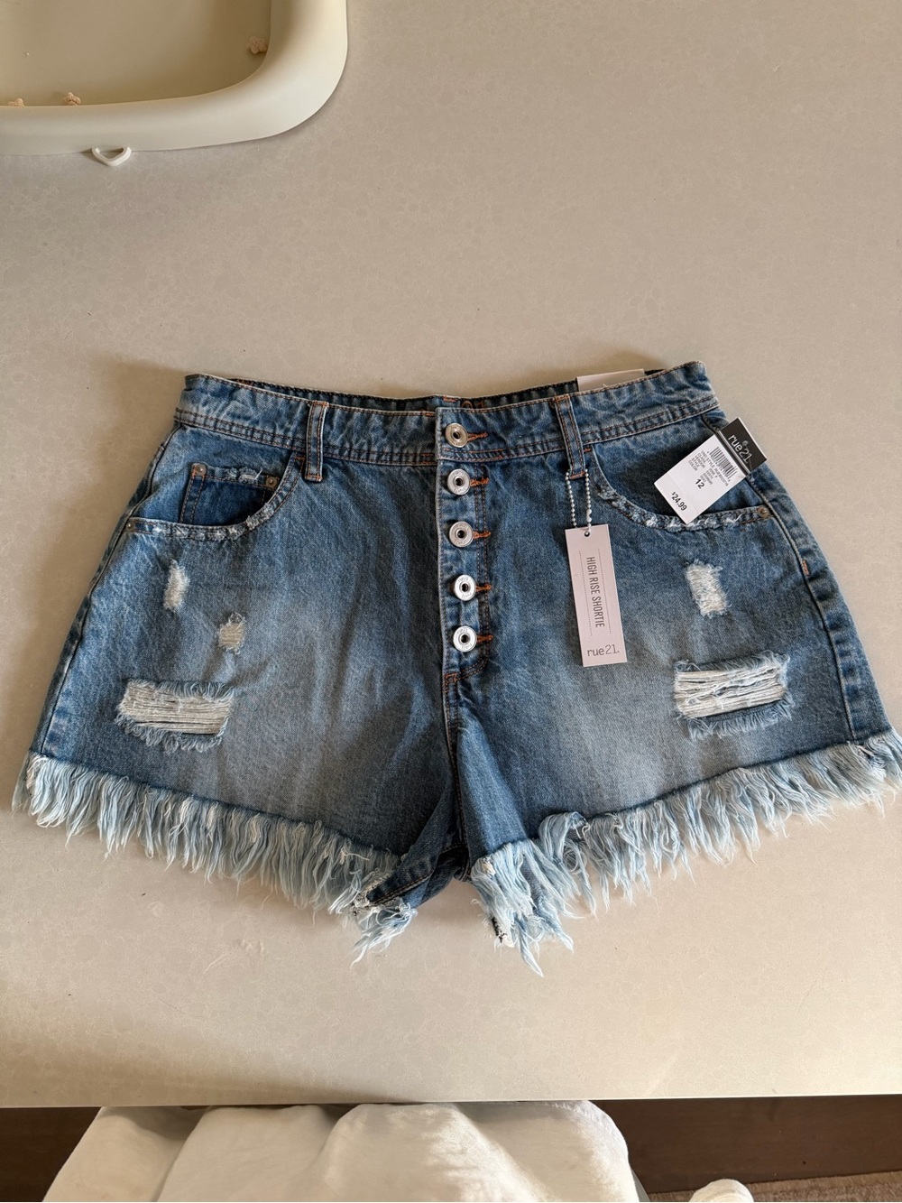 Rue21 Light Blue Distressed Fringe Hem Denim Shorts